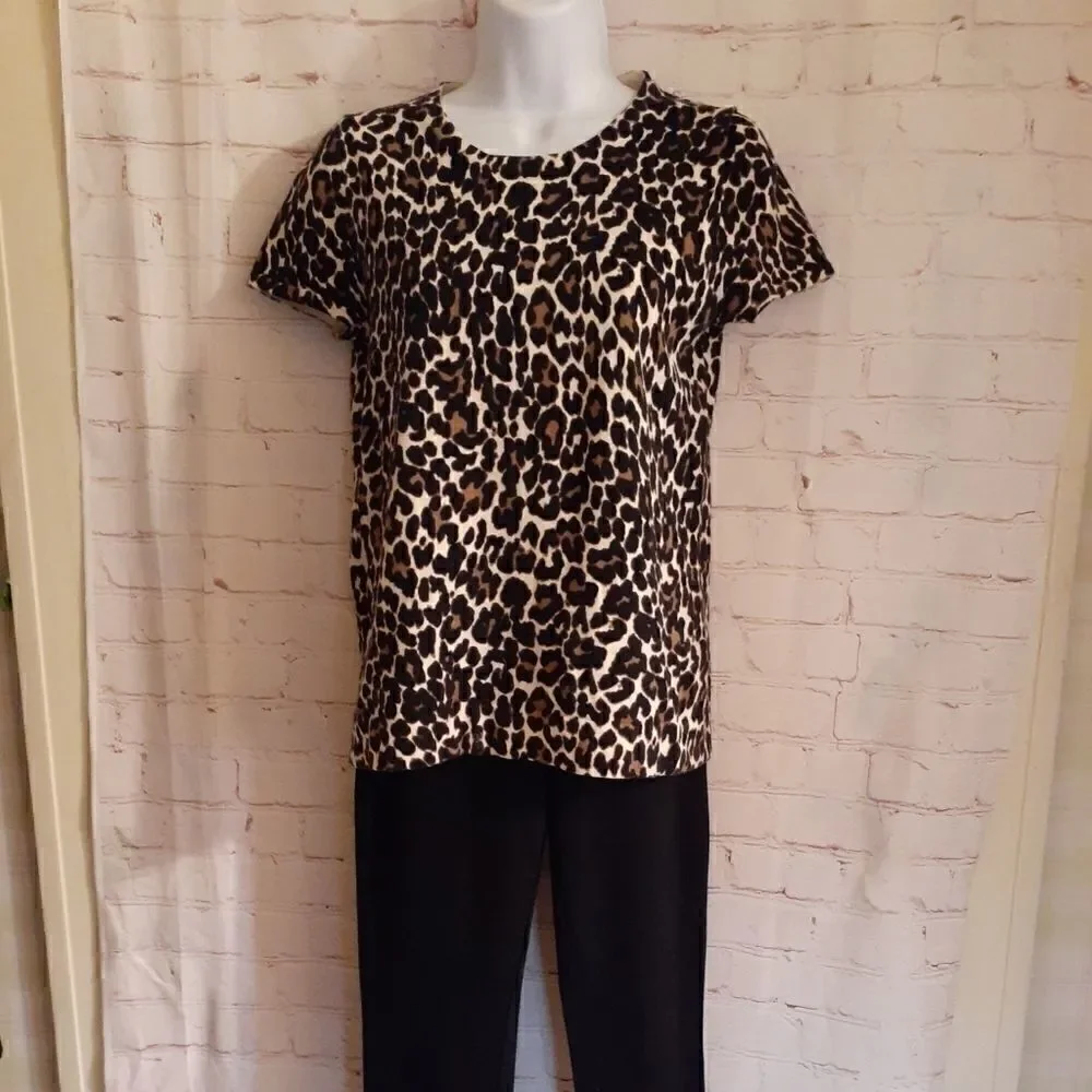 J.Crew Leopard Print 100% Cotton Pullover Sweater Short Sleeve All-season Sz XS